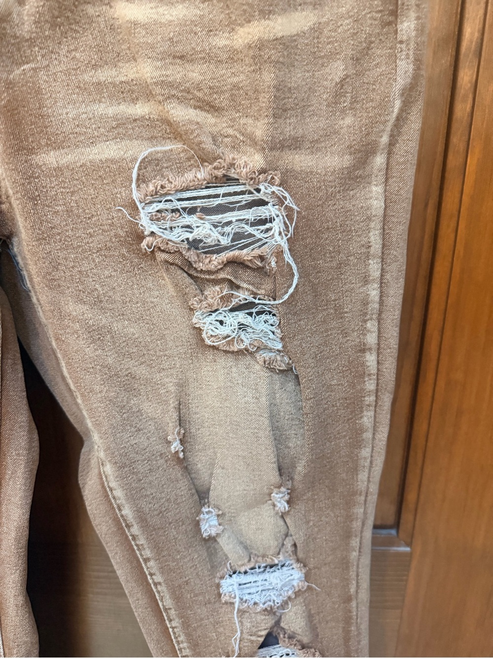 Distressed Light Brown Ripped Jeans